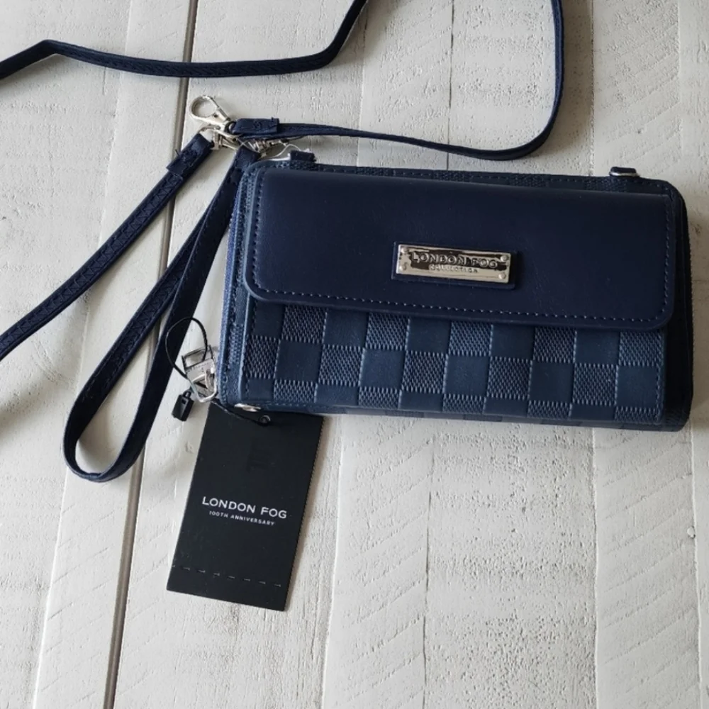 London Fog Daisy Large Size Embossed Wallet with Timeless Elegance Navy NWT